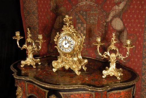 *****  Sold  *****  Superb Rococo Table Clock Set ~ Cupid by Samuel Marti